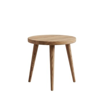 Rustic wooden three legged stool with a round top isolated on white background