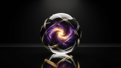 Glass sphere containing spiral galaxy with golden rings
