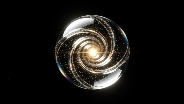 Glowing spiral sphere in cosmic space