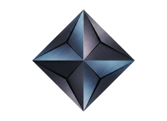 Geometric Abstract Sculpture with Metallic Sheen and Sharp Edges on Black Background