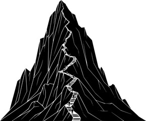 rocky cliff side mountain with narrow paths and steps
