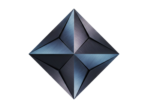 Geometric Abstract Sculpture with Metallic Sheen and Sharp Edges on Black Background - Powered by Adobe