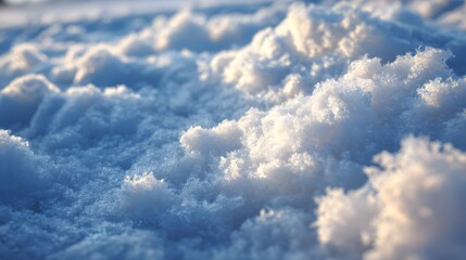 Close-up of Freshly Fallen Snow with Soft Sunlight and Shadows.