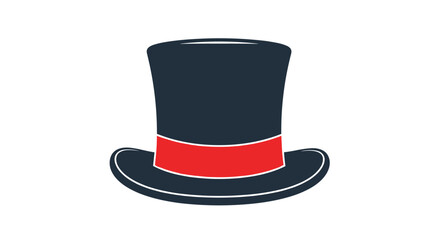 A minimalist illustration of a dark top hat adorned with a striking red band, symbolizing sophistication, magic shows, and traditional formal attire.