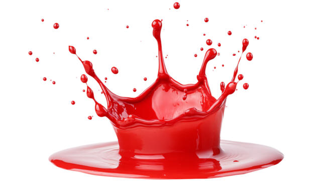 Vibrant red paint splash creates dynamic crown shape in motion