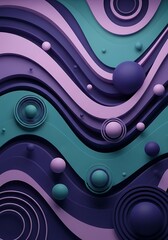 Wavy Gradient Abstract Background with Spheres and Concentric Circles