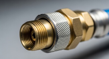 Close-up Shot of a Brass Fitting with Precise Machining and Thread Detail