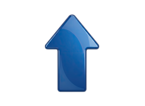 Glossy Blue Upward Arrow Icon with Shiny Reflections Isolated on a Clean Transparent Background