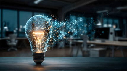 Innovative technology interface visualization of ai concepts in a modern office environment