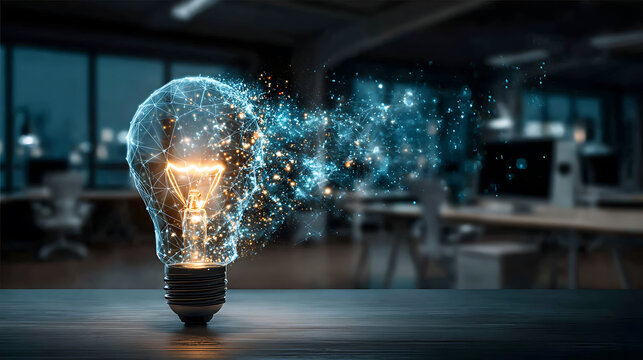 Innovative technology interface visualization of ai concepts in a modern office environment