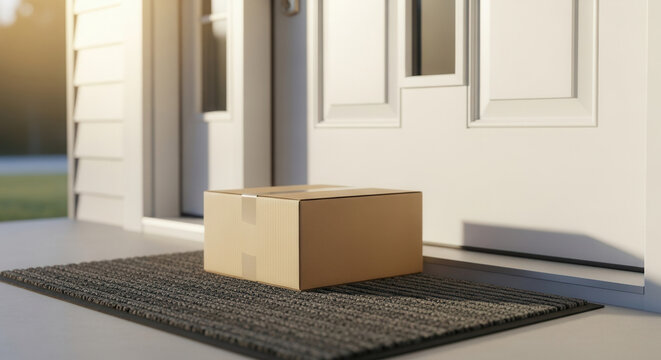 Convenient home delivery with parcel box waiting on doorstep, modern online shopping experience, safe and secure delivery service, contactless delivery concept