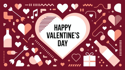 A Modern Valentine's Day Greeting Card, Featuring Hearts, Arrows, and Festive Elements in a Delightful Design