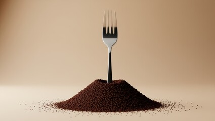Fork inserted into coffee bean pile