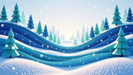 Winter landscape with paper trees and snowflakes