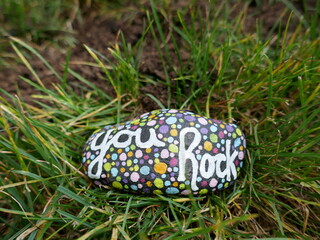 You rock kindness rock in clump of grass © Adventuring Dave