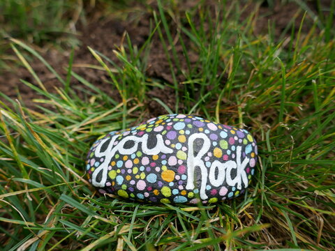 You rock kindness rock in clump of grass
