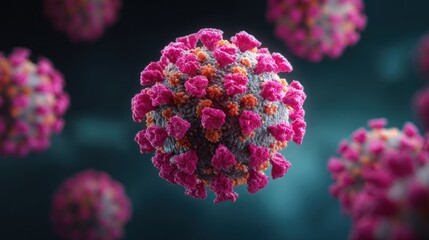 A close-up of a virus particle with a blurred background.