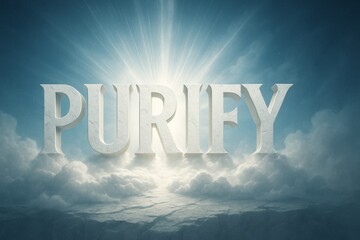 The glowing 3D word &ldquo;PURIFY&rdquo; rises among clouds and radiant beams, symbolizing holiness, cleansing, and new spiritual life.