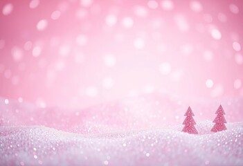 Delicate pink glitter backdrop with shimmering snowflakes and subtle Christmas tree shapes,  elegant,  pink glitter background
