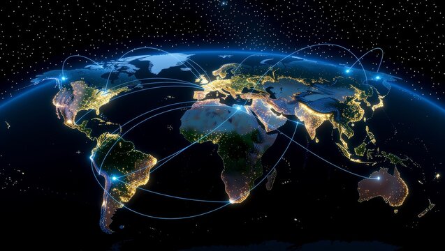 Earth at night with global digital connections