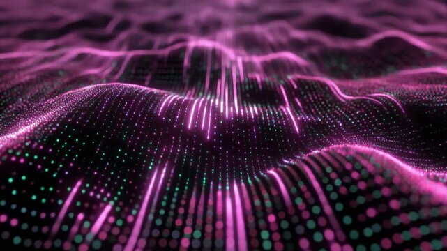 Abstract Glowing Pink Digital Data Wave Network Background Animation.
