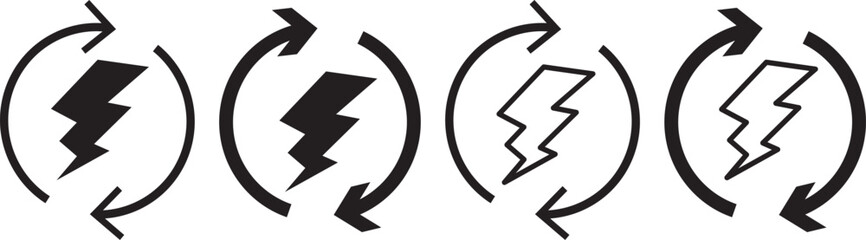 Renewable energy electricity circle icon set, power icon energy icon sign collection, Line and glyph flash sign,
