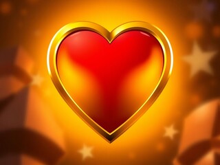 Gold heart icon with a red fill, symbolizing a completed level or full resource in a game's UI,  app,  vector