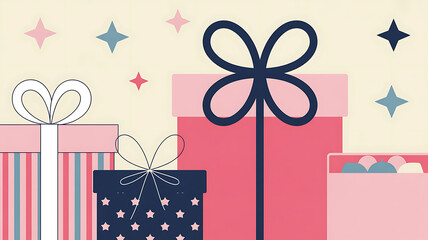 Festive Gifts Wrapped in Decorative Paper with Ribbons, Perfect for Celebrations and Special Occasions