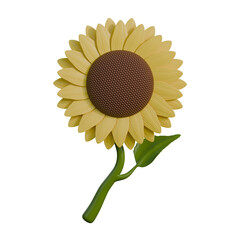 3D illustration of a beautiful sunflower with bright yellow petals and a detailed center