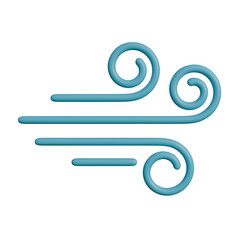 3D illustration of a stylized wind icon featuring smooth blue swirl lines