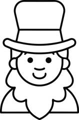 Leprechaun face with top hat and beard simple line art vector