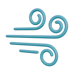 3D illustration of a stylized wind icon featuring smooth blue swirl lines