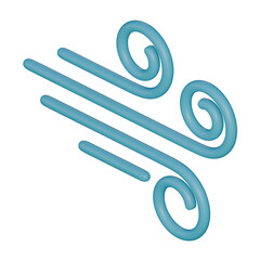 3D illustration of a stylized wind icon featuring smooth blue swirl lines