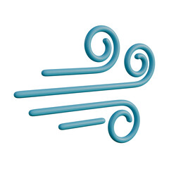 3D illustration of a stylized wind icon featuring smooth blue swirl lines