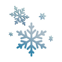 A 3D illustration of a white and blue gradient snowflake