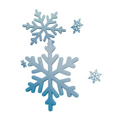 A 3D illustration of a white and blue gradient snowflake