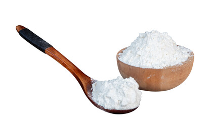 flour in a wooden spoon isolated on transparent background
