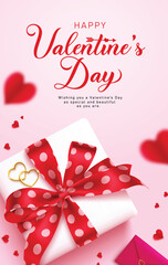 Happy Valentine's day greeting card clipart poster design. Valentine's day wishing and greeting card clip art with gift box and red heart elements for romantic celebration banner card template vector 