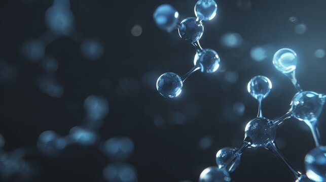 Minimalist scientific visualization of enzymatic process creating NMN molecules in clean biotech lab with glowing molecular bonds, premium pharmaceutical production style on matte black background