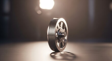 Metal Pulley Wheel Under Bright Lighting, Detailed Industrial Component
