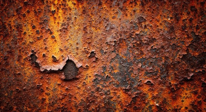Rusty metal surface with patches of rust and peeling paint.