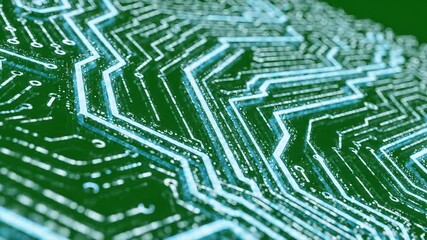 Intricate Circuit Board Design with Glowing Traces A HighTech Visualization of Electronic Connectivity and Data Flow in Green and Blue Tones Ideal for Technology and Innovation Concepts. - Powered by Adobe