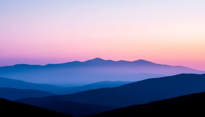 Obraz premium Mountainous landscape with a beautiful pink and blue gradient sky. Perfect for travel brochures, inspirational posters, and website backgrounds. Captures majestic beauty of nature with dreamy skies ab