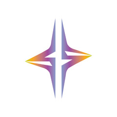 Abstract symmetrical starlike design with vibrant gradient colors of purple, blue, orange, and yellow