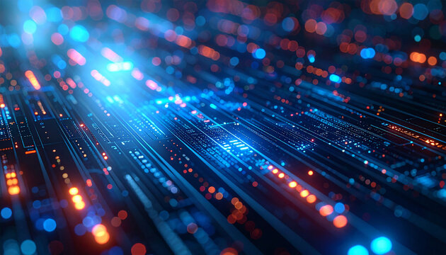 Digital Data Flow: An artistic representation of data streaming across a digital landscape, evoking the intricate connections and boundless possibilities of the modern technological era. - Powered by Adobe