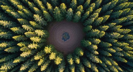 A heart-shaped maze in a forest with a blue circle in the center.
