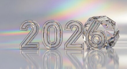 Sparkling Crystal Number 2026 with Faceted Diamond Embellishment on Reflective Surface