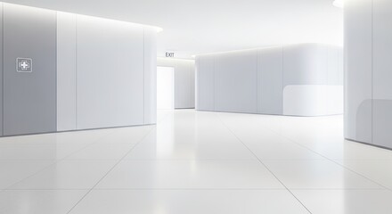 Fototapeta premium A modern, minimalist office space with white walls and a clean, open layout.