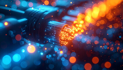 Illuminated Fiber Optic Cable:  A close-up reveals the core of a fiber optic cable, with beams of light streaming, symbolizing the flow of data in the digital realm. 