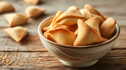 Traditional Hamantaschen Cookies in Ceramic Bowl